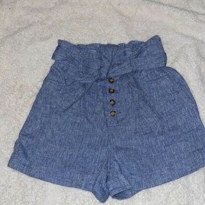 Light wash denim High Waisted Express Shorts with Tie